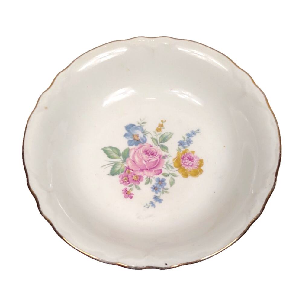 1940's SCIO Potteries Hazel Fruit Dessert Bowl Floral Design w Gold Trim 5 1/4"